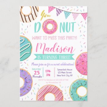 Donut Birthday Invitations by SugarPlumPaperie at Zazzle