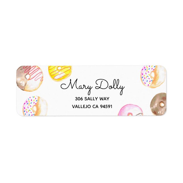 Donut birthday kid party return label (Front)