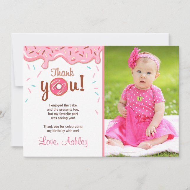 Donut Birthday Party Doughnut Thank You Card Girl (Front)