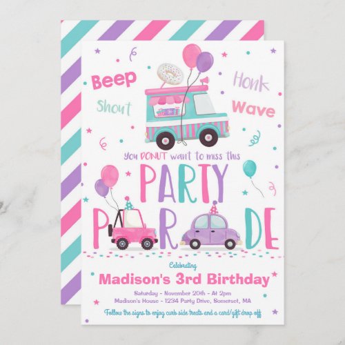 Donut Birthday Party Drive By Birthday Parade Invitation