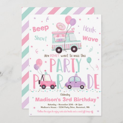 Donut Birthday Party Drive By Birthday Parade Invitation