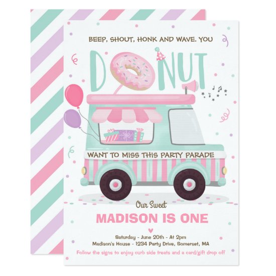 Donut Birthday Party Drive By Birthday Parade Invitation