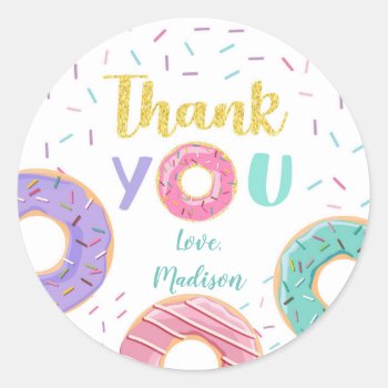 Donut Birthday Party Favor Stickers by SugarPlumPaperie at Zazzle