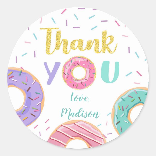 Donut Birthday Party Favor Stickers (Front)