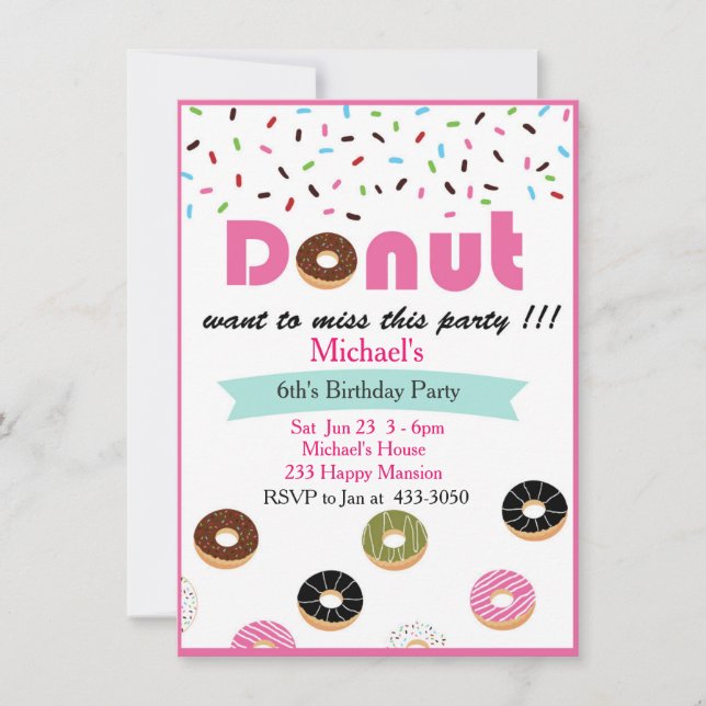 Donut Birthday Party Invitation (Front)