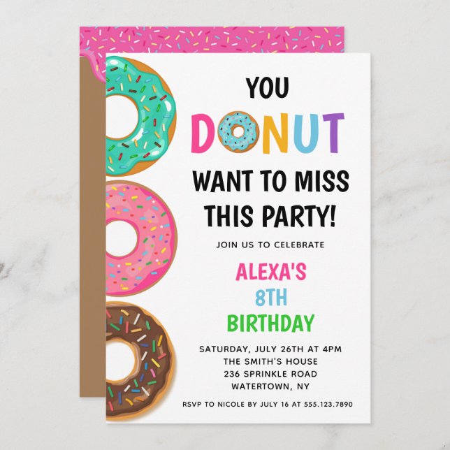 Donut Birthday Party Invitation (Front/Back)