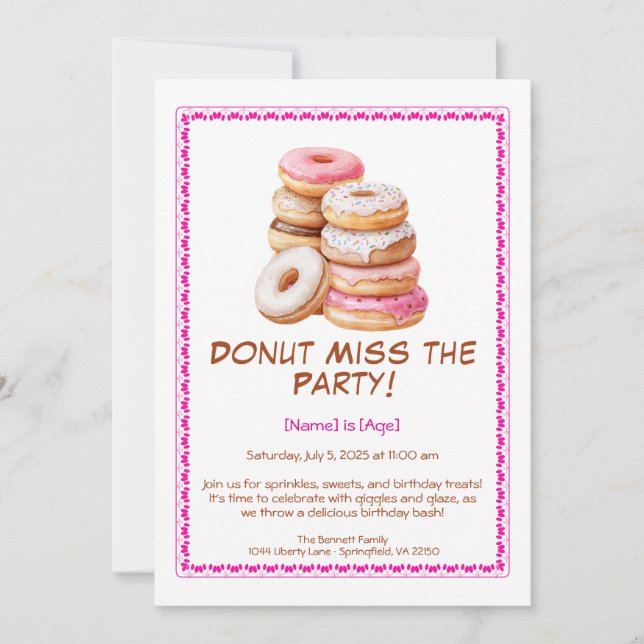 Donut Birthday Party Invitation – Colorful & Fun (Front)
