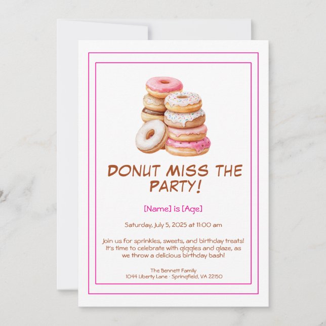 Donut Birthday Party Invitation – Colorful & Fun (Front)