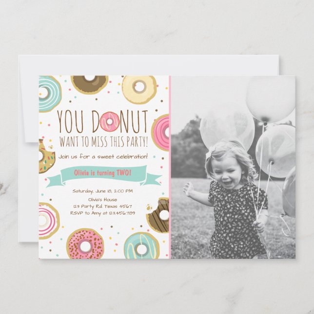 Donut Birthday Party Invitation Donut want to miss (Front)