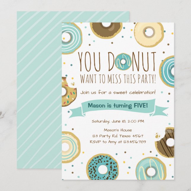 Donut Birthday Party Invitation Donut Want To Miss (Front/Back)