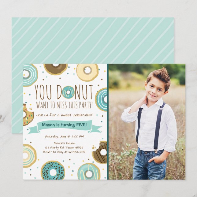 Donut Birthday Party Invitation Donut Want To Miss (Front/Back)