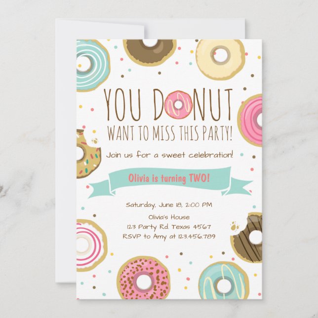 Donut Birthday Party Invitation Donut want to miss (Front)