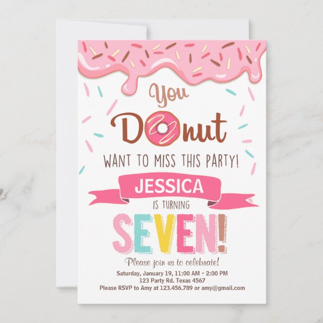 Donut Birthday Party Invitation doughnut Party (Front)