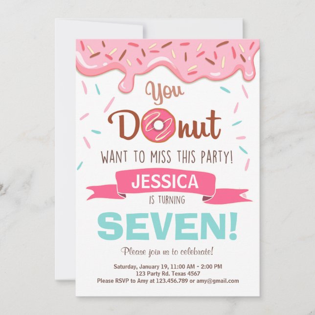 Donut Birthday Party Invitation doughnut Party (Front)