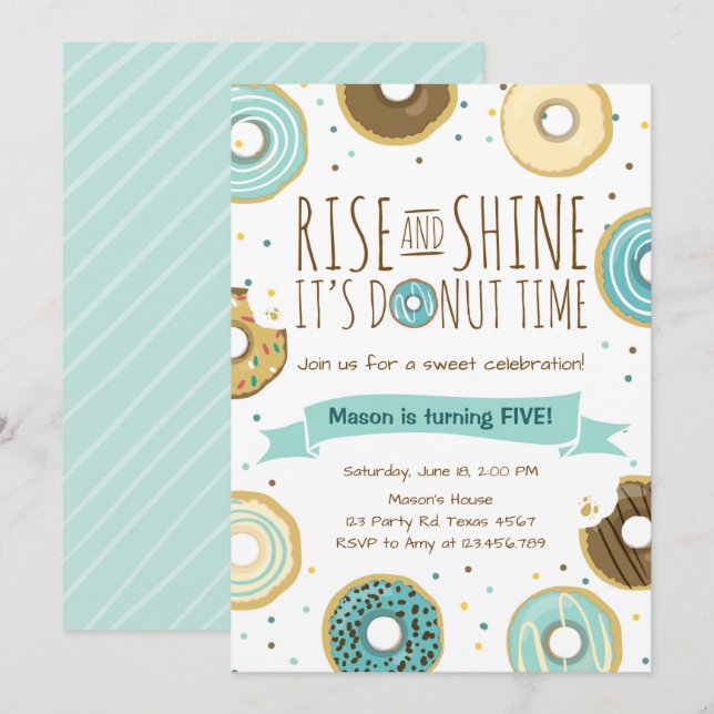Donut Birthday Party Invitation Rise and Shine (Front/Back)