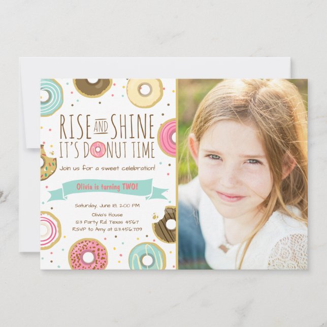 Donut Birthday Party Invitation Rise and Shine (Front)