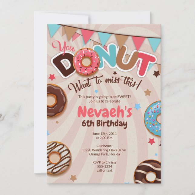 Donut Birthday Party Invitations (Front)