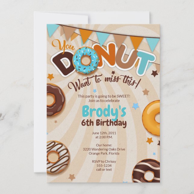 Donut Birthday Party Invitations - Boy (Front)