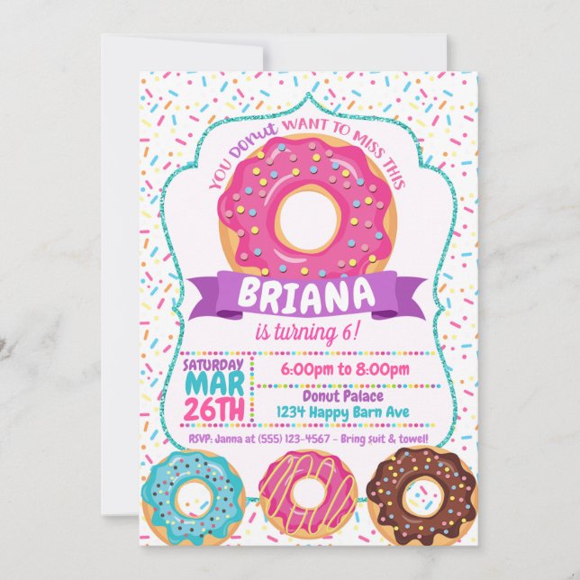 Donut Birthday Party Invitations Donut Sprinkles (Front)