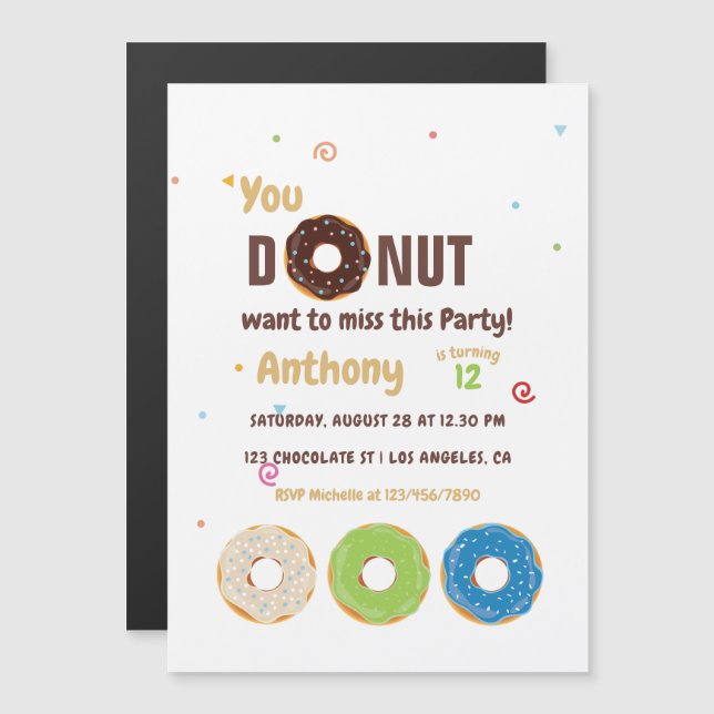 Donut Birthday Party Magnetic Invitation (Front/Back)