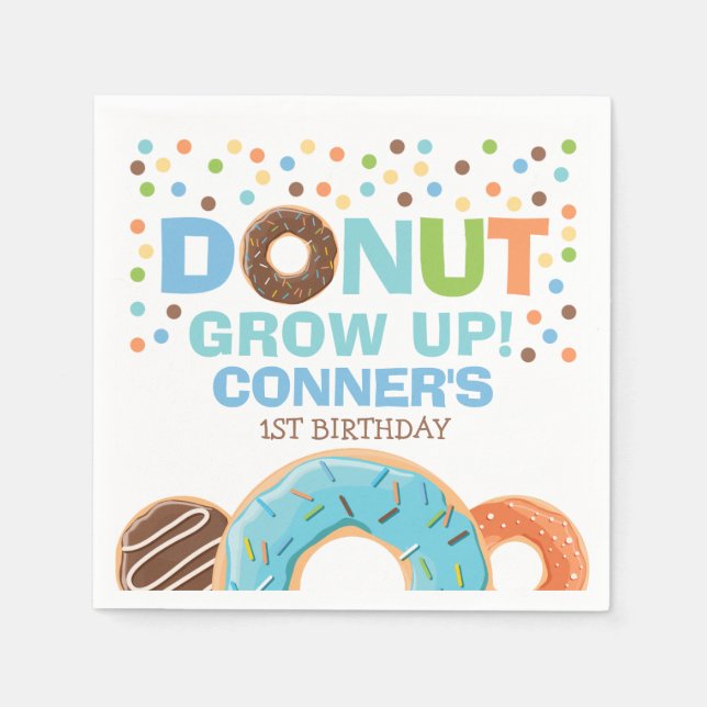 Donut Birthday Party Napkin Donut Grow Up Party (Front)