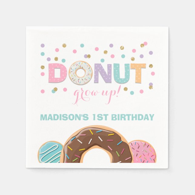 Donut Birthday Party Napkin Donut Grow Up Party (Front)