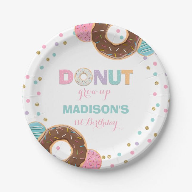 Donut Birthday Party Paper Plate 7" Donut Grow Up (Front)
