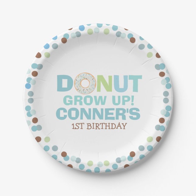 Donut Birthday Party Paper Plate 7" Donut Grow Up (Front)