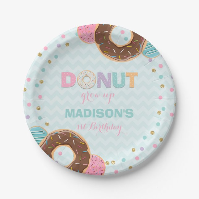 Donut Birthday Party Paper Plate 7" Donut Grow Up (Front)