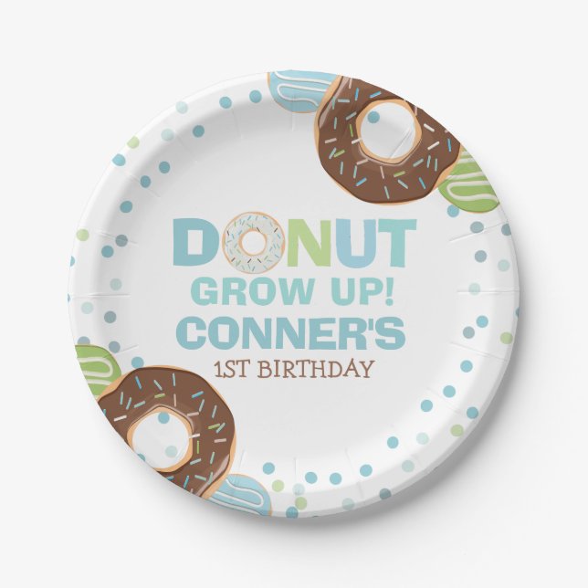 Donut Birthday Party Paper Plate 7" Donut Grow Up (Front)