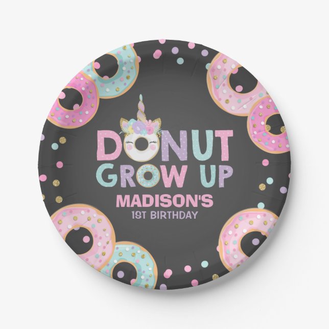 Donut Birthday Party Paper Plate Donut & Unicorn (Front)