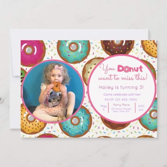 Donut Birthday Party Photo Invitation (Front)
