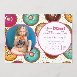 Donut Birthday Party Photo Invitation