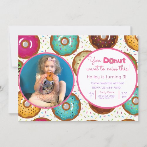 Donut Birthday Party Photo Invitation