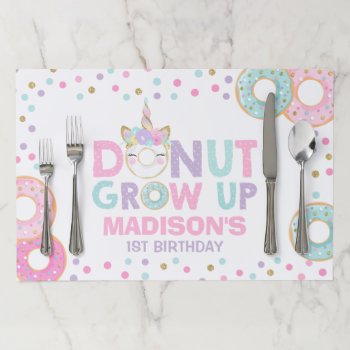 Donut Birthday Party Placemat Donut & Unicorn by PixelPerfectionParty at Zazzle