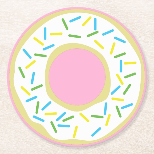 Donut Birthday Party Round Paper Coaster (Front)