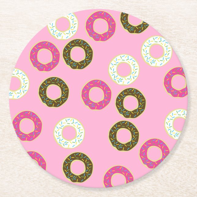 Donut Birthday Party Round Paper Coaster (Front)