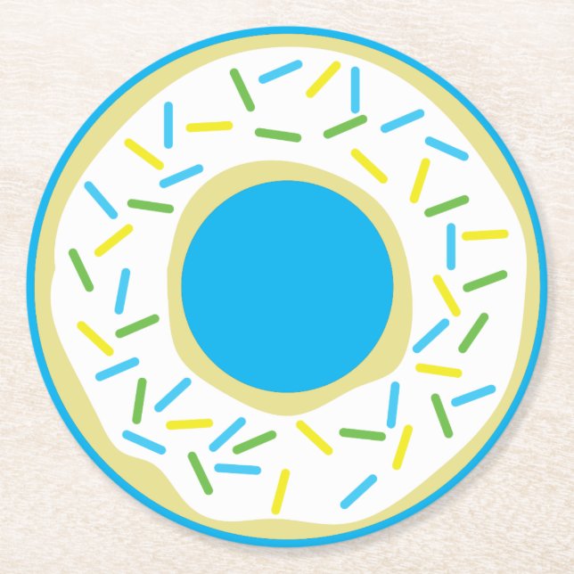 Donut Birthday Party Round Paper Coaster (Front)