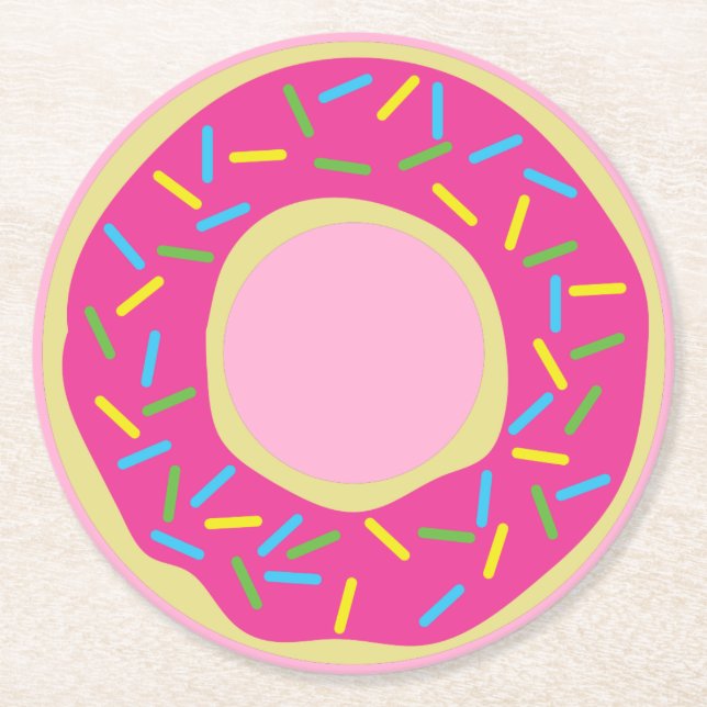 Donut Birthday Party Round Paper Coaster (Front)