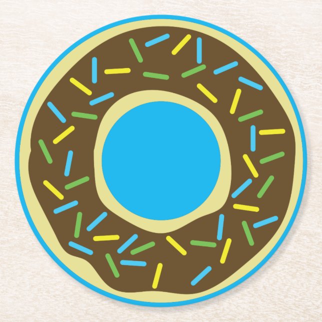 Donut Birthday Party Round Paper Coaster (Front)