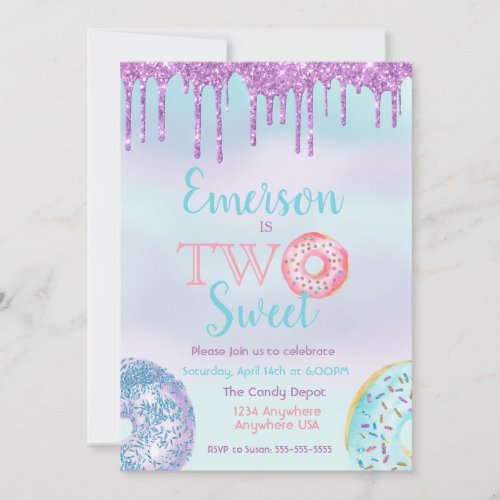 Donut Birthday Party Two Sweet Invitation