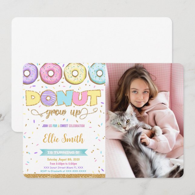 Donut Birthday Photo Invitation (Front/Back)