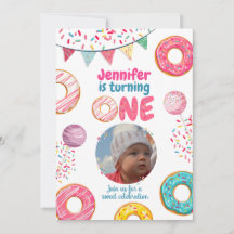 Donut Birthday Photo Invitation Sweet ONE