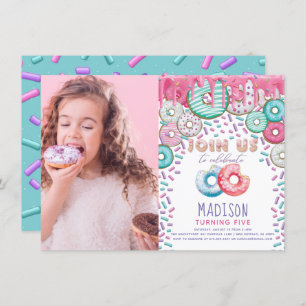 Donut Birthday Photo Sprinkles Colorful Invitation