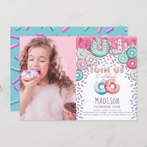 Donut Birthday Photo Sprinkles Colorful  Invitation
