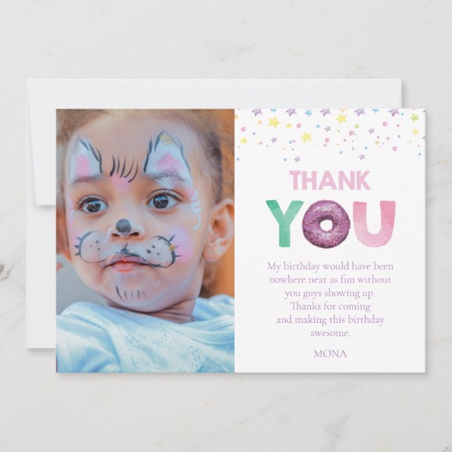 Donut Birthday Photo Thank You Card (Front)