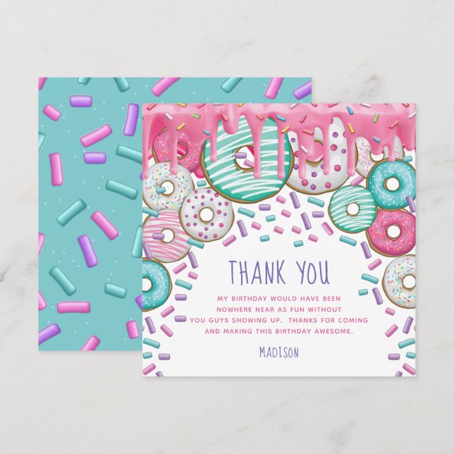 Donut Birthday Sprinkles Cute Thank You Card (Front/Back)