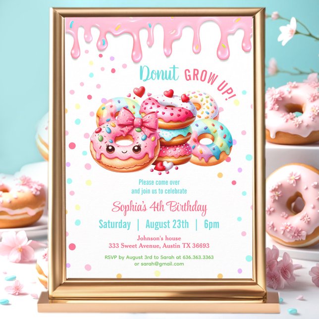 Donut Birthday Sweet Cute Pink Colorful Girl Invitation (Donut Birthday Sweet Cute Pink Colorful Girl Invitation)