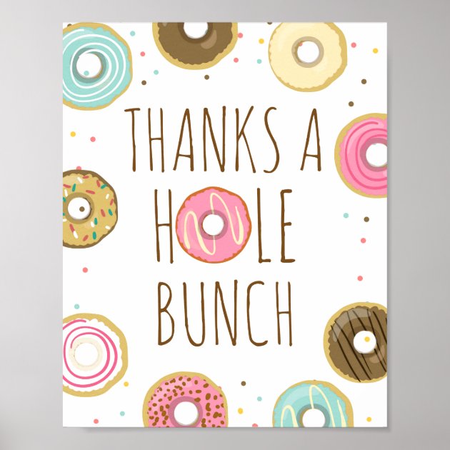Donut Birthday Table Sign Thank A Hole Bunch Zazzle