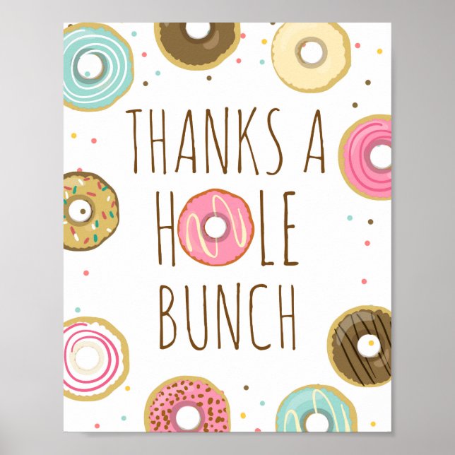 Donut Birthday Table Sign Thank a Hole Bunch (Front)